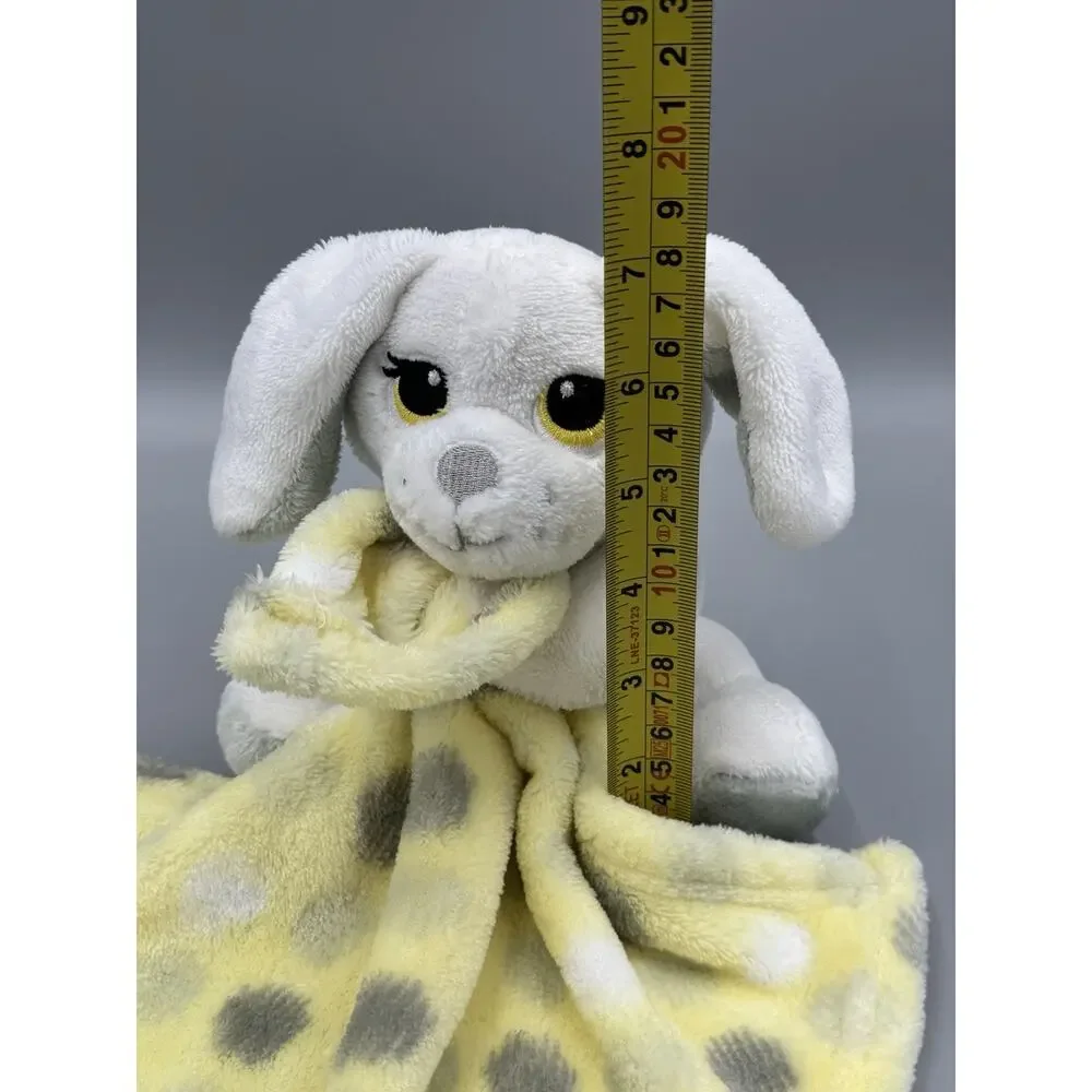 Little Beginnings Puppy Dog Lovey Baby Security Blanket White Yellow Gray Dots